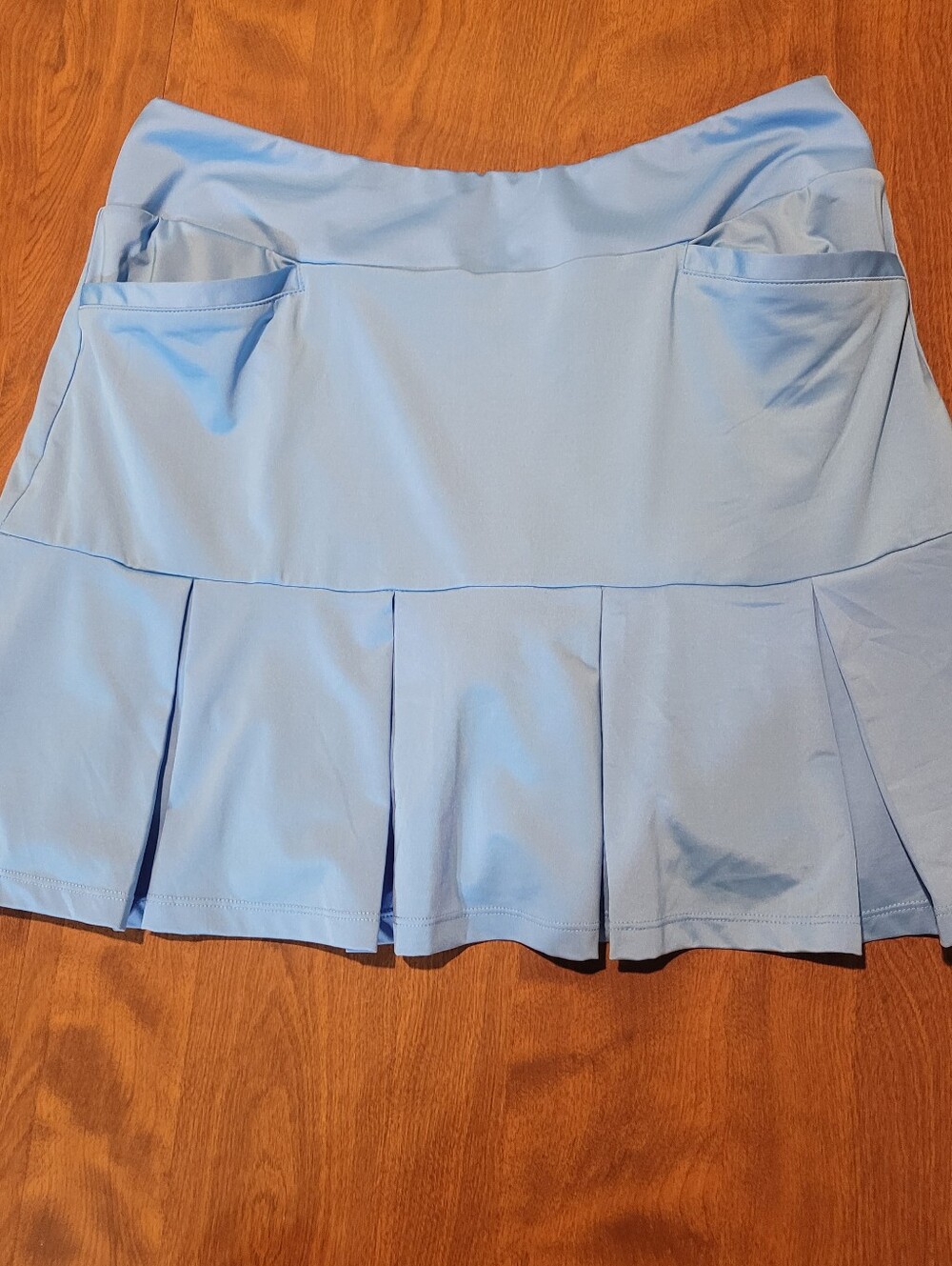 Tail Light Blue Pleated Skater Skirt with Pockets